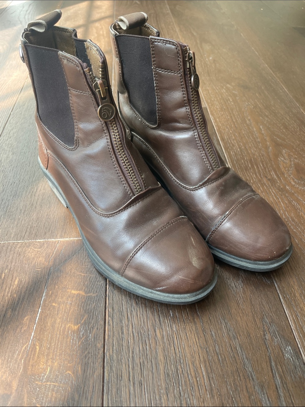 Ovation Brown Leather Front-Zip Ankle Booties